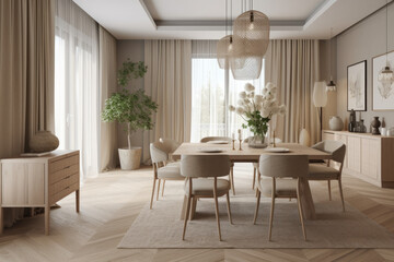 Cozy dining room interior in beige