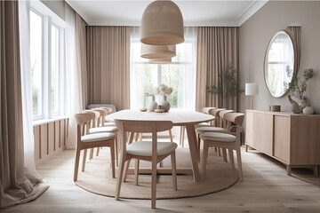 Fototapeta na wymiar Cozy dining room interior in beige