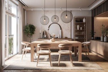Cozy dining room interior in beige