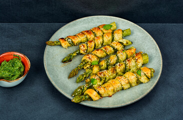 Green asparagus baked in dough.