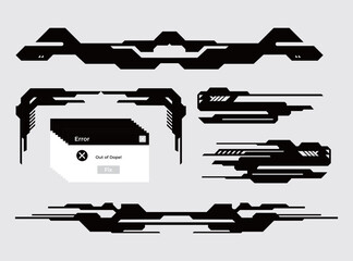 HUD futuristic frame border game swag streetwear elements pack panel cyber sci-fi, stipes line cyberpunk interface editable © Luqman