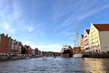 GDANSK, POLAND: SS SOLDEK on Motlawa river in Gdansk. SS SOLDEK is the first ship built in Poland after World War II. Currently is preserved as a museum ship in Gdansk.