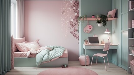 Modern girly room where you can retreat a little from the world. Generative AI Technology 
