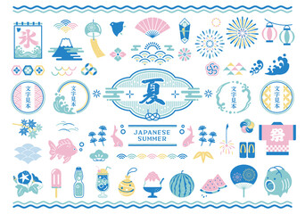 和風フレームと夏素材のデザインセット © Spiharu