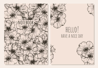 Vintage cover design with floral pattern. Hand drawn creative flowers. It can be used for invitation, card, cover book, catalog. 