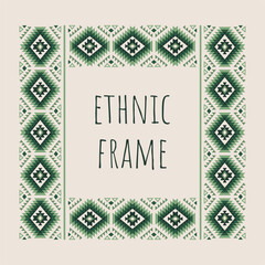 Square green ethnic frame. Empty space for your text. Vintage poster. Vector illustration.