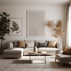  frames mockup with dark sofa in a modern living room interior