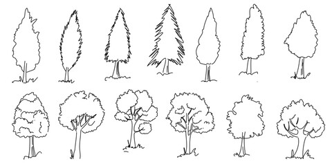 Set of hand drawn architect trees. Tree Sketch Architectural illustration landscape