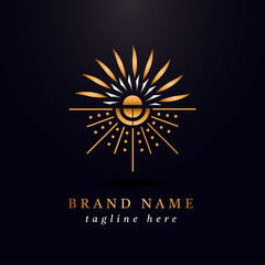 elegant modern two side mirroring of golden sun logo design