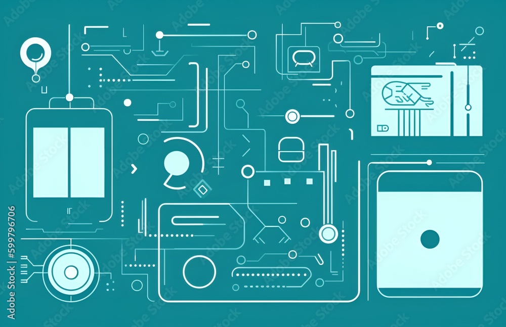 Poster illustration in a teal color scheme representing website traffic,analytic,chart view integration ,ch