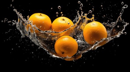 Oranges with water splash on black background ,Generative AI