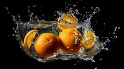 Fototapeta na wymiar Oranges with water splash on black background ,Generative AI
