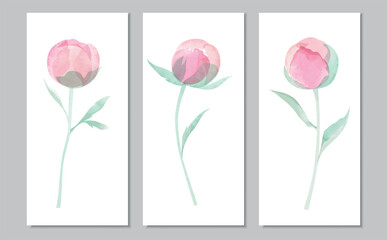 Vector watercolor tryptich with peony buds - 599796925