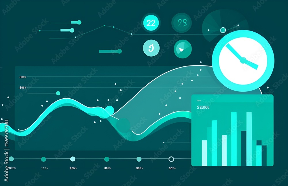 Poster illustration in a teal color scheme representing website traffic,analytic,chart view integration ,ch