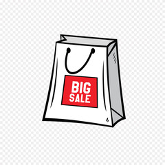 Paper bag with handles. Packaging template mock up. Delivery service concept. Linear, vector,  outline illustration.