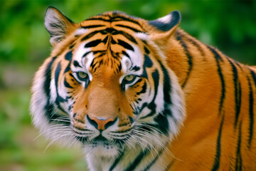 close - up of the face of an adult tiger. Generative Ai