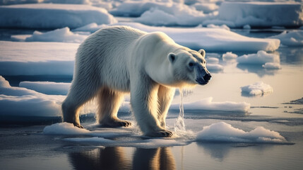 Fototapeta na wymiar polar bear walking across a body of water. Generative Ai