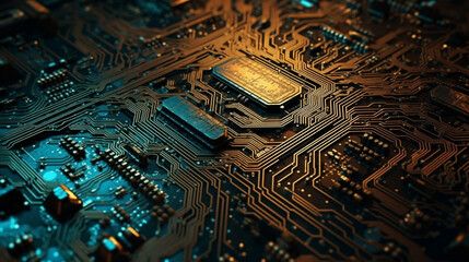 close up of a computer motherboard with many electronic components. Generative Ai