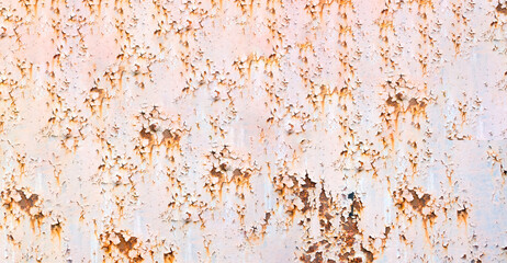 Abstract corroded old white paint on metal walls The wall is cracked with old white paint, Rusty on...