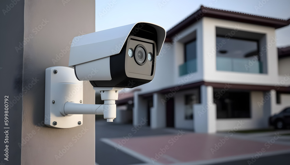 Wall mural CCTV Security Camera for private home, Alarm system banner. Generation AI