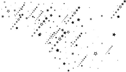 Flying confetti stars. Black, white colours. Festive background. Black stars on white background. Design element. Vector illustration, eps 10.