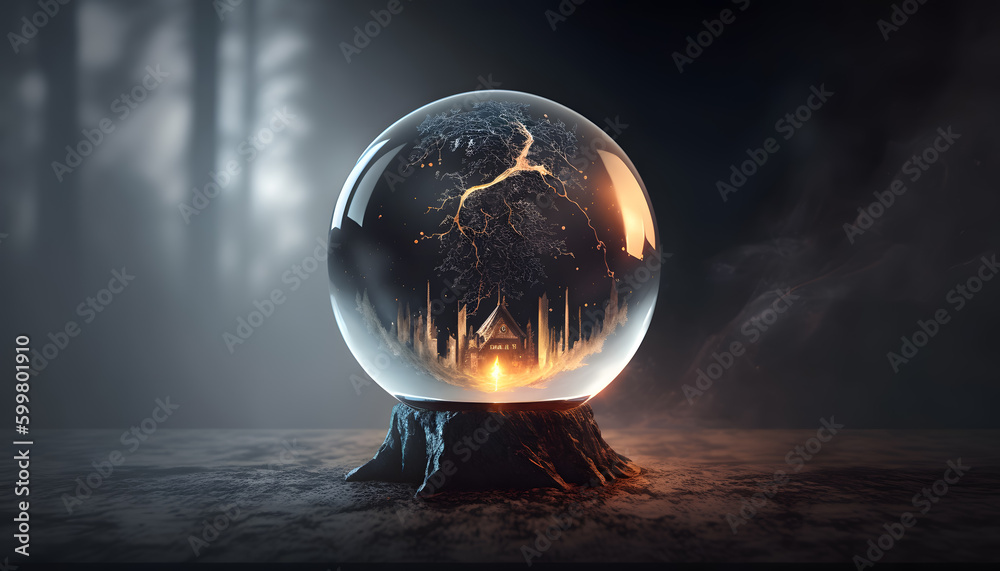 Wall mural Crystal magic ball predict fate with fog and smog. Generation AI