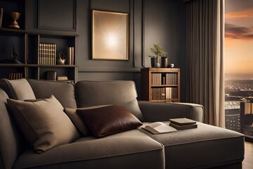modern living room grey colors, generative ai