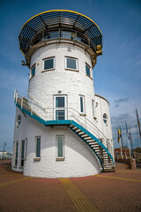 Control tower of harbour office in historic old town of Harlingen, Friesland, Netherlands
