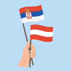 Flags of Serbia and Austria, Hand Holding flags