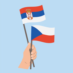 Flags of Serbia and Czech Republic, Hand Holding flags