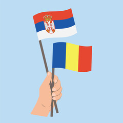 Flags of Serbia and Romania, Hand Holding flags