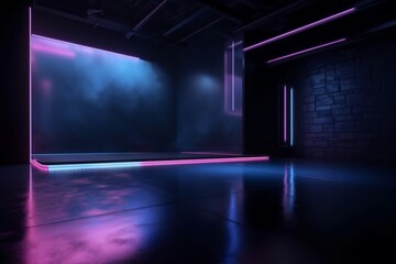 Fototapeta na wymiar empty abstract room blue rays space light smoke background neon fog. Generative AI.