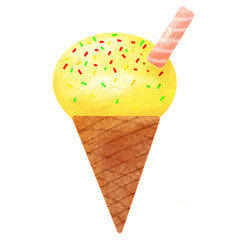 Yellow ice cream with topping