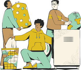  Men and women doing household chores. Men and women doing housework. Vector illustration
