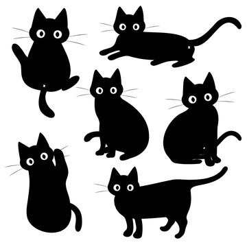 Cat silhouette collection: big eyes cat set, black cats vector