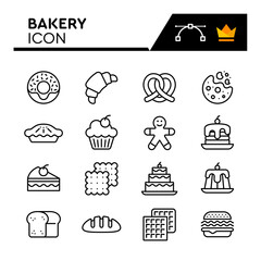 Bakery Line Vector Icons Set. Simple Flat Icon. Editable Stroke