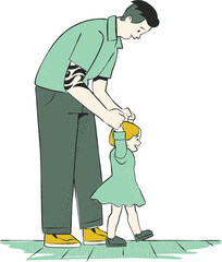 Father and daughter playing in the park. Flat style vector illustration.