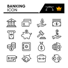 Banking Line Vector Icons Set. Simple Flat Icon. Editable Stroke