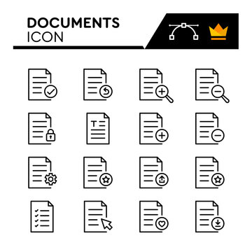 Documents Line Vector Icons Set. Simple Flat Icon. Editable Stroke