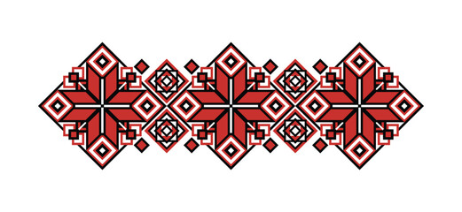 Ornamental Composition Inspired by Ukrainian Traditional Embroidery. Ethnic Motif, Handmade Craft Art. Ukrainian Red and Black Embroidery. Ethnic Design. Vector Illustration