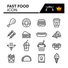 Fast Food Line Vector Icons Set. Simple Flat Icon. Editable Stroke