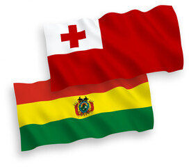 Flags of Kingdom of Tonga and Bolivia on a white background