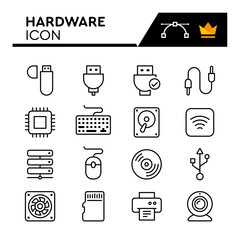 Hardware Line Vector Icons Set. Simple Flat Icon. Editable Stroke