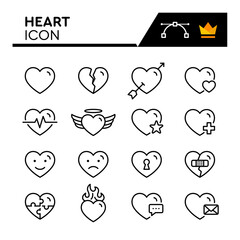 Heart Line Vector Icons Set. Simple Flat Icon. Editable Stroke