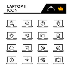 Laptop Line Vector Icons Set. Simple Flat Icon. Editable Stroke