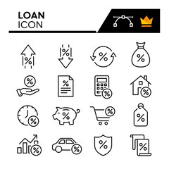 Loan Line Vector Icons Set. Simple Flat Icon. Editable Stroke