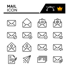 Mail Line Vector Icons Set. Simple Flat Icon. Editable Stroke