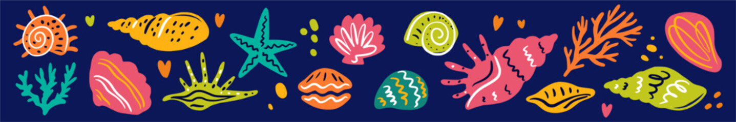 Vector collection of hand-drawn seashells in doodle style