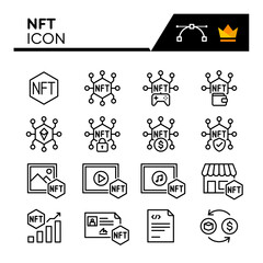 NFT Line Vector Icons Set. Simple Flat Icon. Editable Stroke