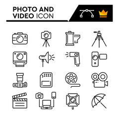 Photo and Video Line Vector Icons Set. Simple Flat Icon. Editable Stroke